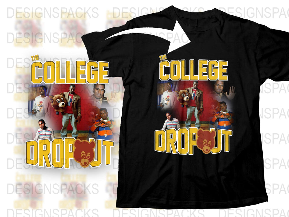 College Dropout Graphic T-Shirt, Vintage Inspired Hip Hop Tee, Urban Streetwear, Fashionable Unisex Cotton Shirt