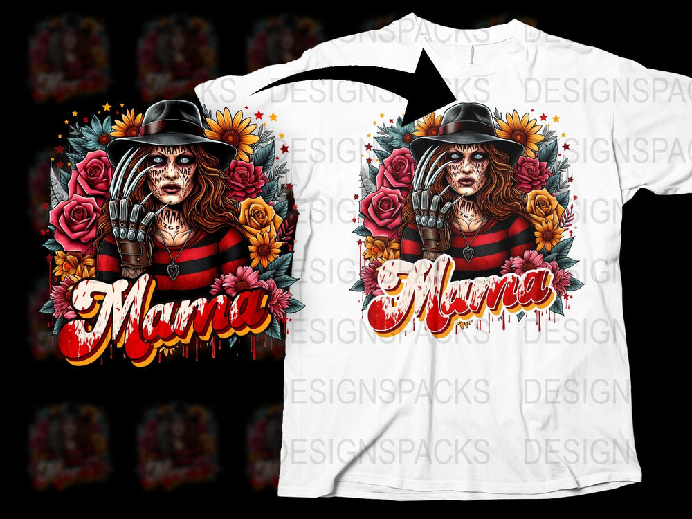 Gothic Mama Bear T-Shirt, Floral Roses Graphic Tee, Mother's Day Gift, Cool Mom Streetwear Style