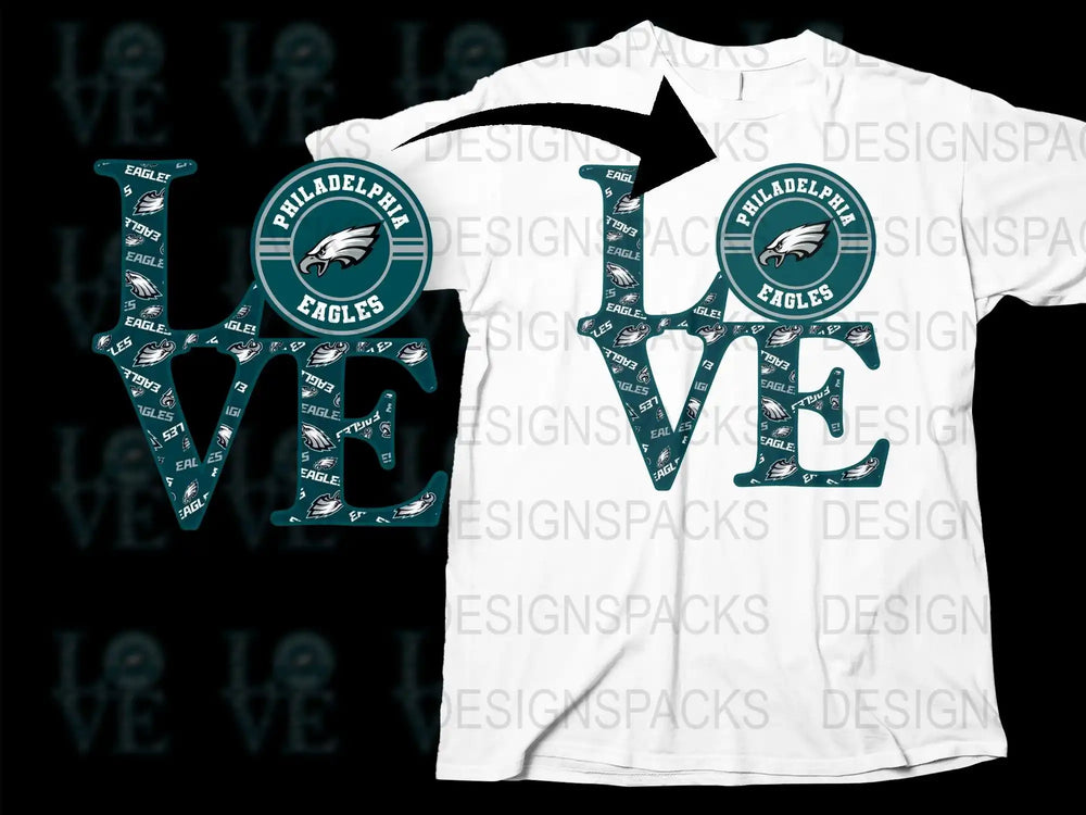 Philadelphia Eagles Inspired Love Design T-Shirt, Sports Fan Apparel, Football Team Graphic Tee, Casual Wear