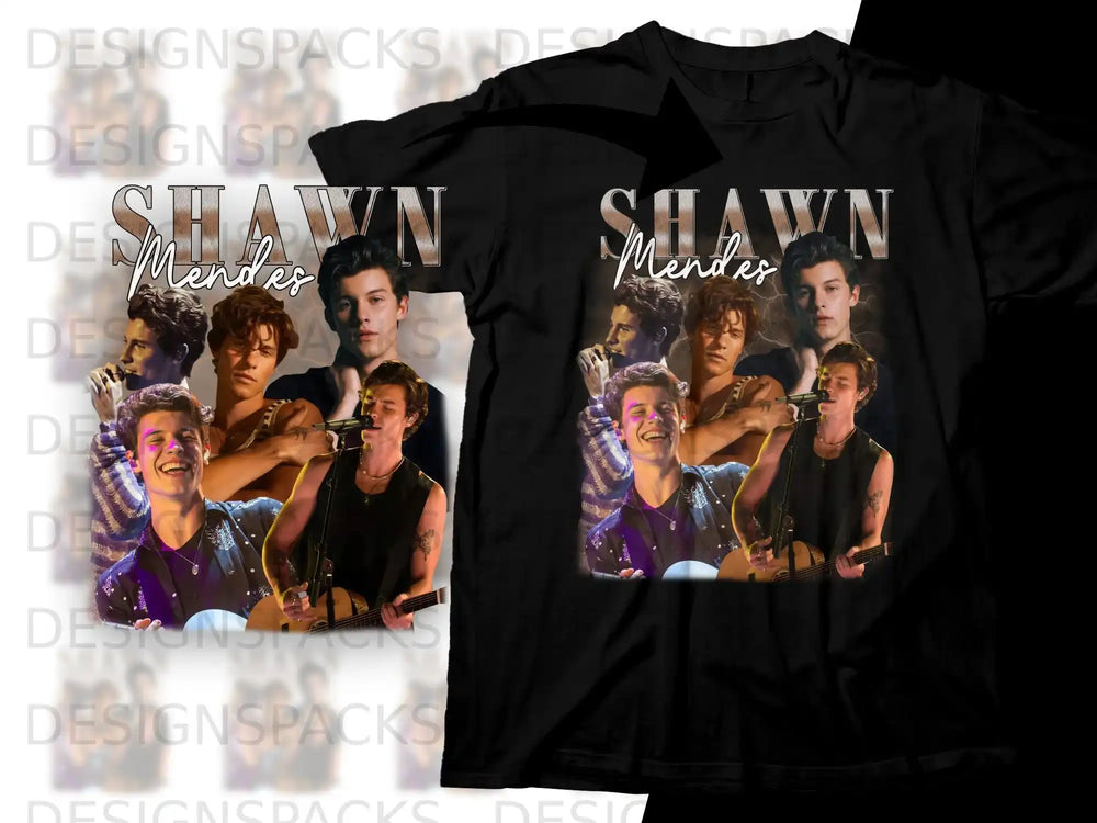 T-shirt graphic featuring Shawn Mendes collage and name.