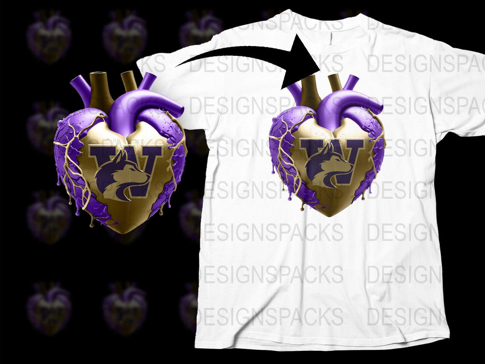 Gothic Heart T-Shirt, Purple and Gold Anatomical Heart, Trendy Graphic Tee, Unique Design, Fashion Statement, Unisex Adult Clothing