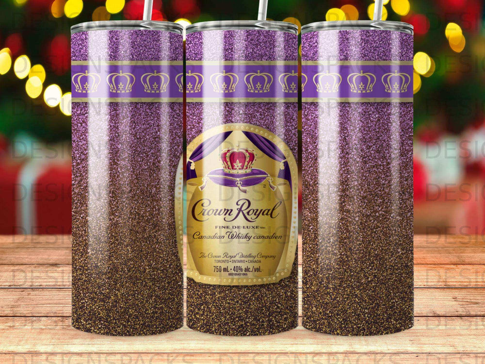 Crown Royal Canadian Whisky bottle with purple glitter and gold crown design.
