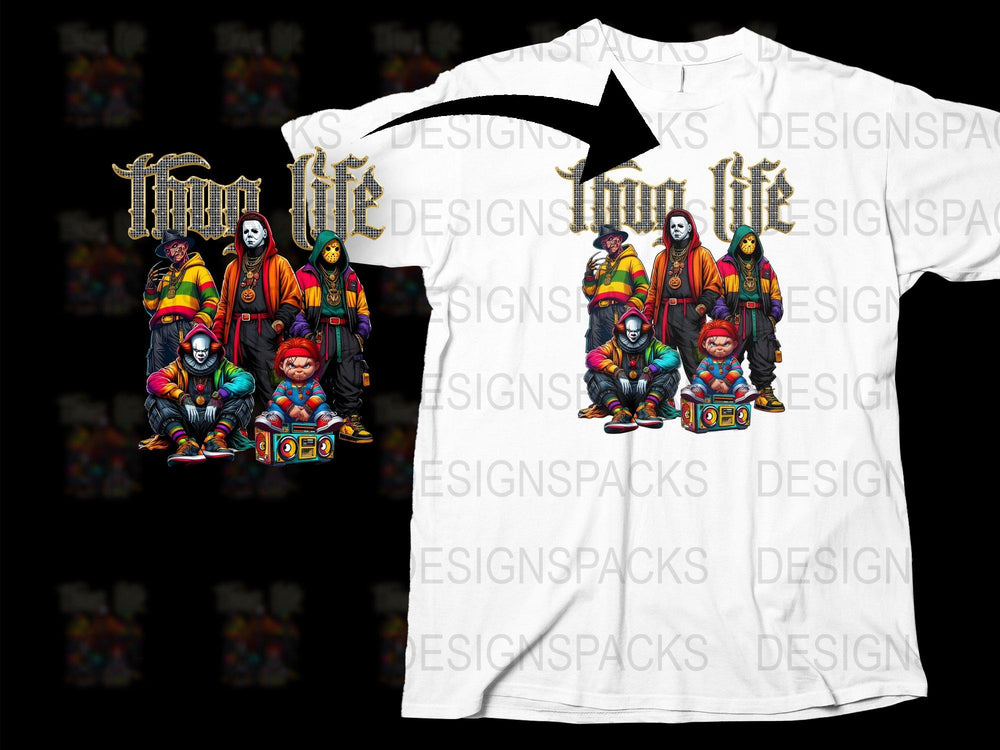 Colorful Urban Art T-Shirt, Graffiti Style Hooded Figures, Streetwear Graphic Tee, Unisex Fashion Top