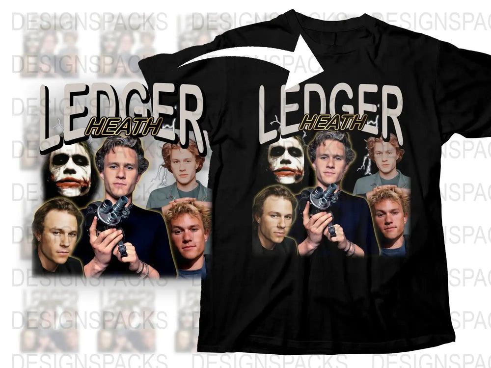 Heath Ledger Tribute T-Shirt, Iconic Roles Collage, Actor Memorabilia, Unisex Black Tee