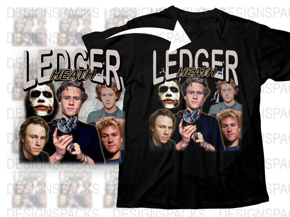 Heath Ledger Tribute T-Shirt, Iconic Roles Collage, Actor Memorabilia, Unisex Black Tee