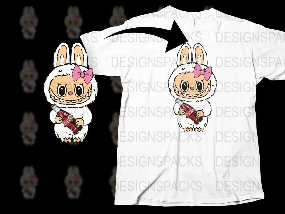 Cute Bunny Cartoon T-Shirt, Kids White Rabbit Graphic Tee, Easter Gift, Children's Animal Shirt, Cotton Top with Pink Bow Detail