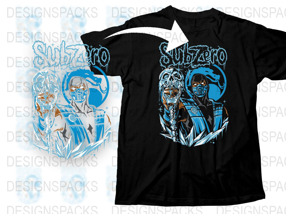 SubZero Graphic T-Shirt, Mortal Kombat Inspired Tee, Video Game Shirt, Cool Character Design, Men's Black Cotton Shirt, Gaming Apparel
