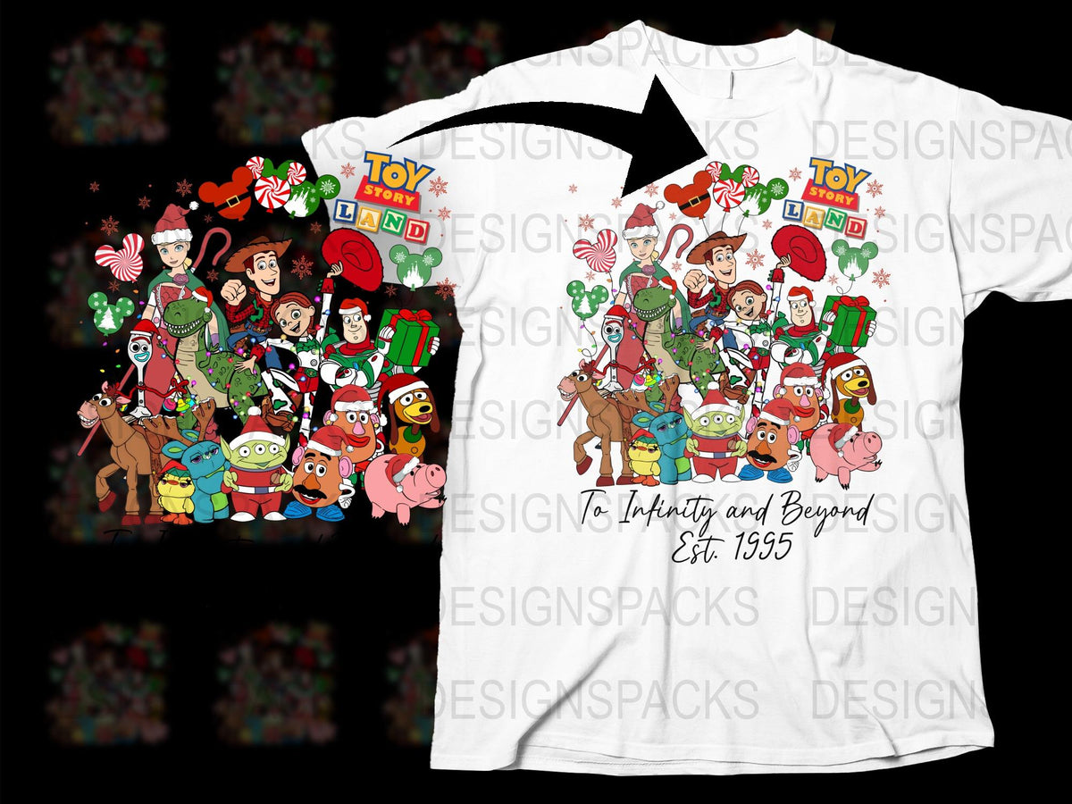 Toy Story Christmas Themed T-Shirt, Family Holiday Apparel, Cartoon Characters, Festive Gift, Unisex Kids and Adult Sizes