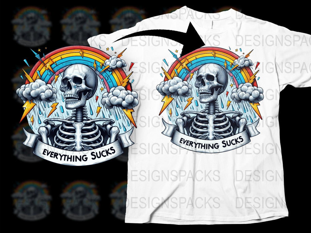 Men's Graphic Tee Skeleton Rainbow Design Everything Sucks Novelty T-Shirt