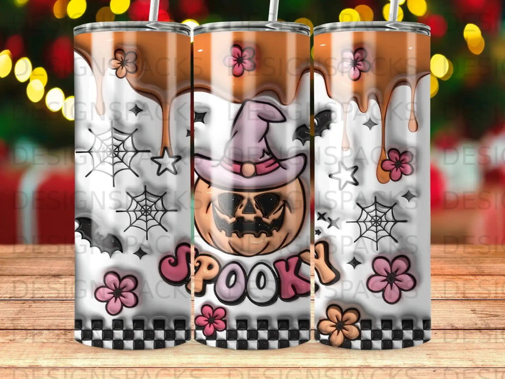 Spooky Pumpkin Witch Hat Drips Bats Spiderweb Flowers Checkered product type