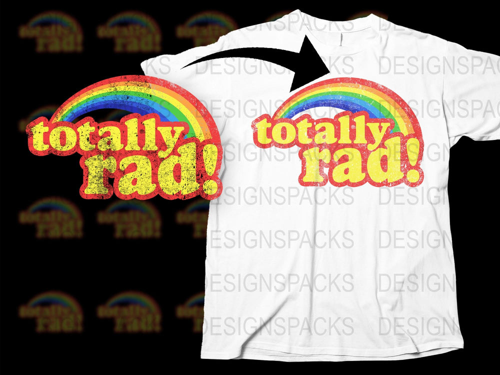 Vintage Totally Rad Rainbow Graphic T-Shirt, Retro 80s Style Tee, Unisex White Casual Shirt