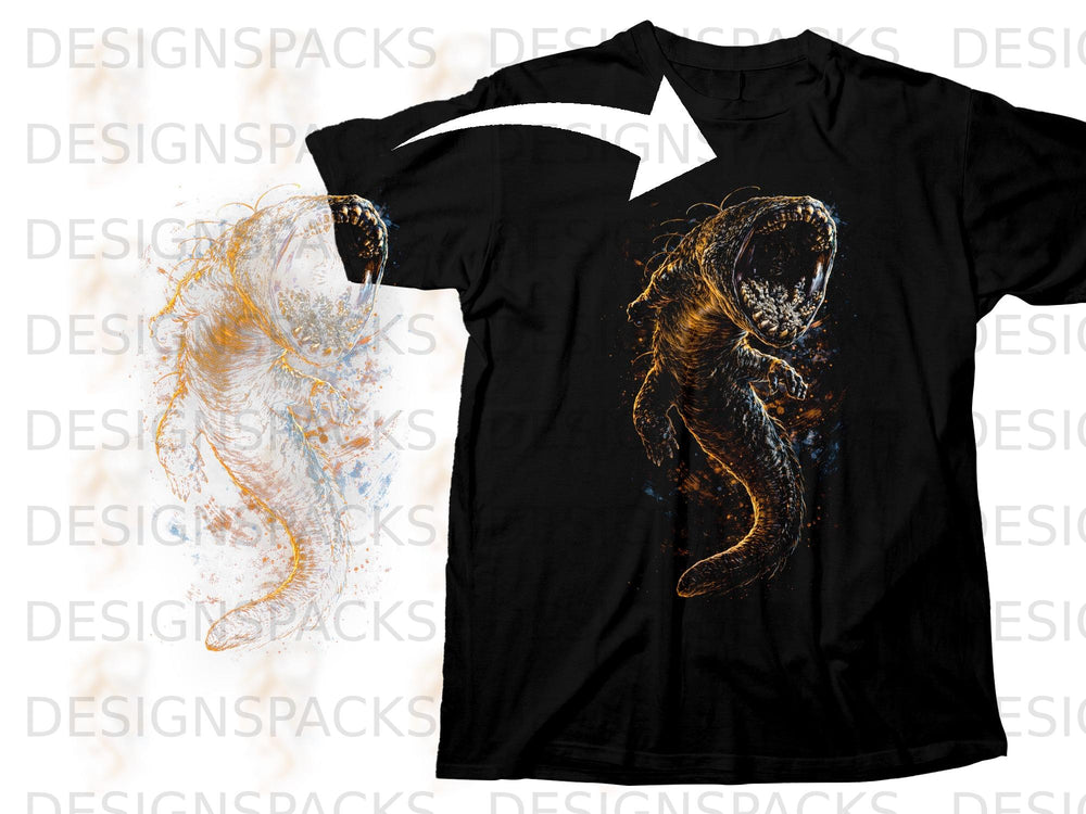 Black t-shirt with a graphic of a monster with its mouth open.