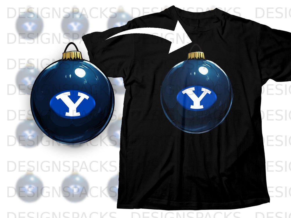 Black t-shirt with a blue BYU ornament on the chest.