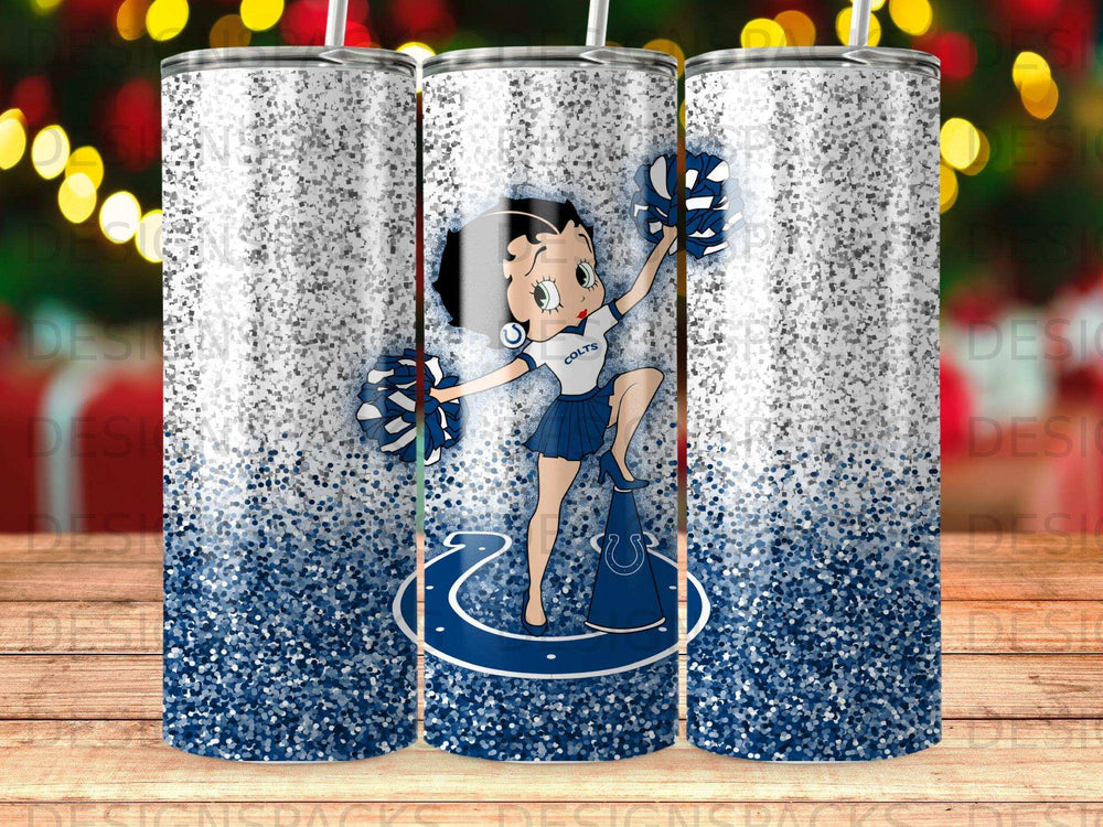 Betty Boop in Colts uniform with pompoms and megaphone.
