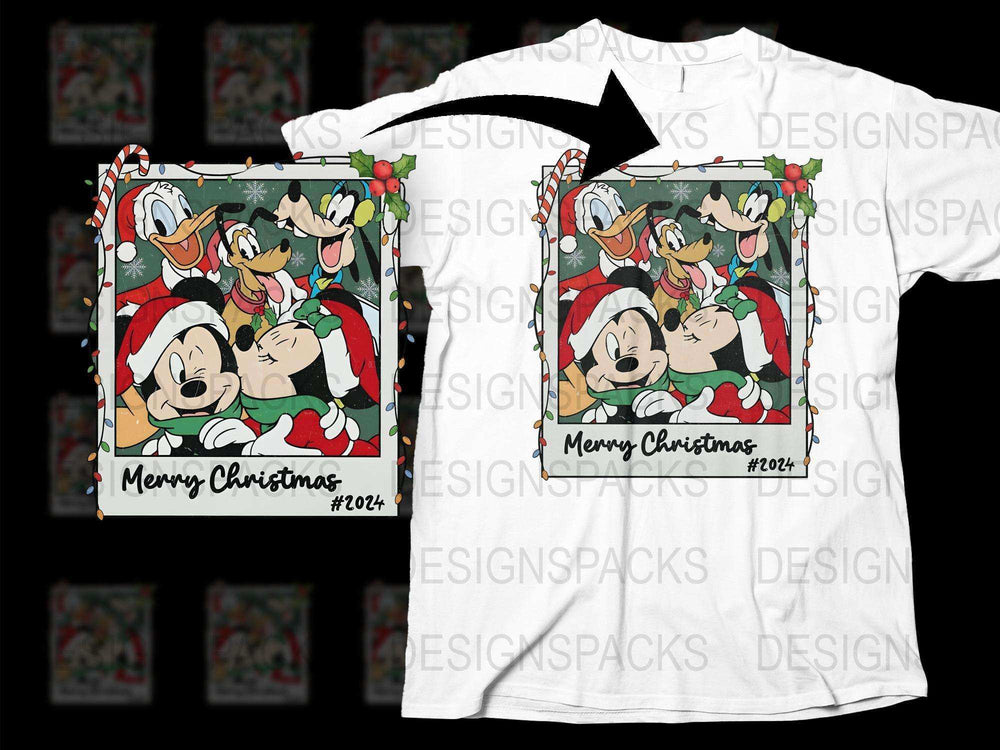 Christmas T-Shirt Merry Christmas Mickey Minnie Holiday Graphic Tee Light Design #1024