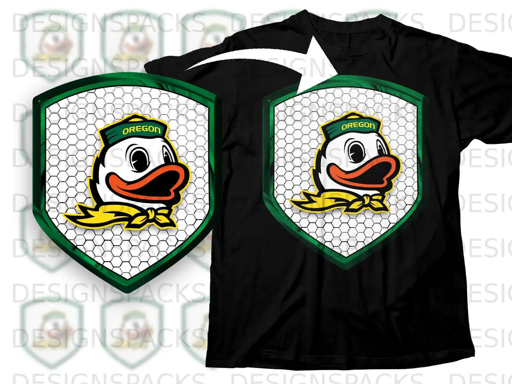 Oregon Duck Mascot Yellow Scarf Black T-shirt