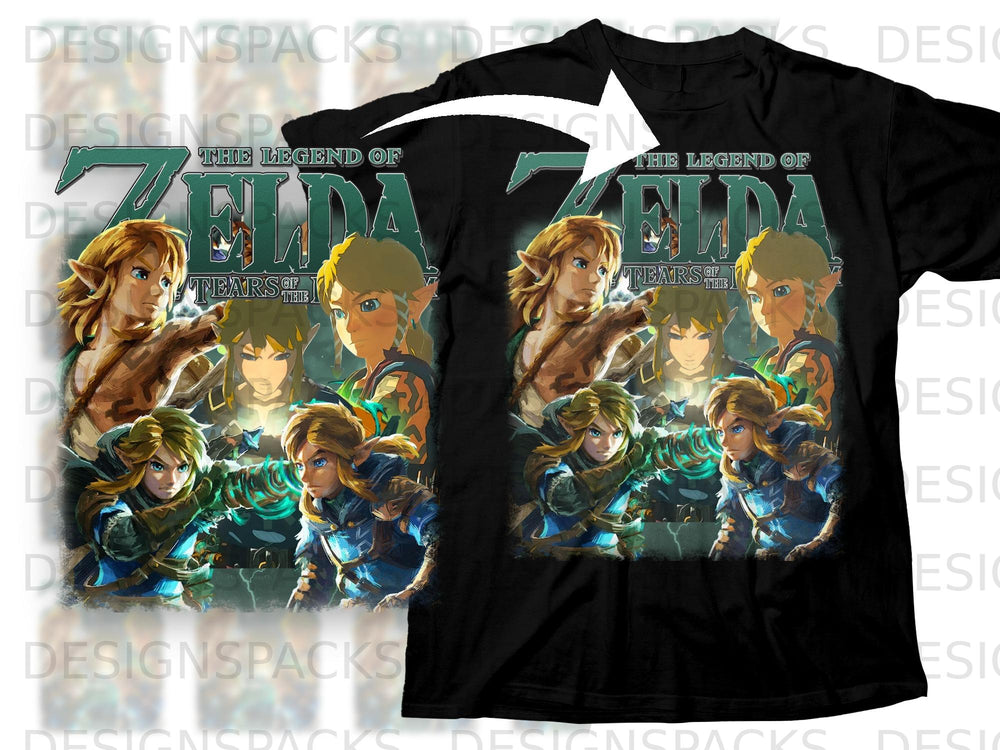 The Legend of Zelda Tears of the Kingdom characters on a black t-shirt.