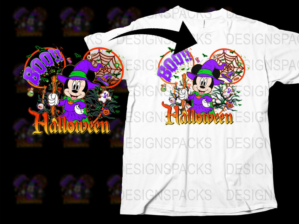 Minnie Mouse Halloween T-Shirt, Spooky Cute Cartoon Tee, Kids and Adults Holiday Apparel, Festive Fall Clothing