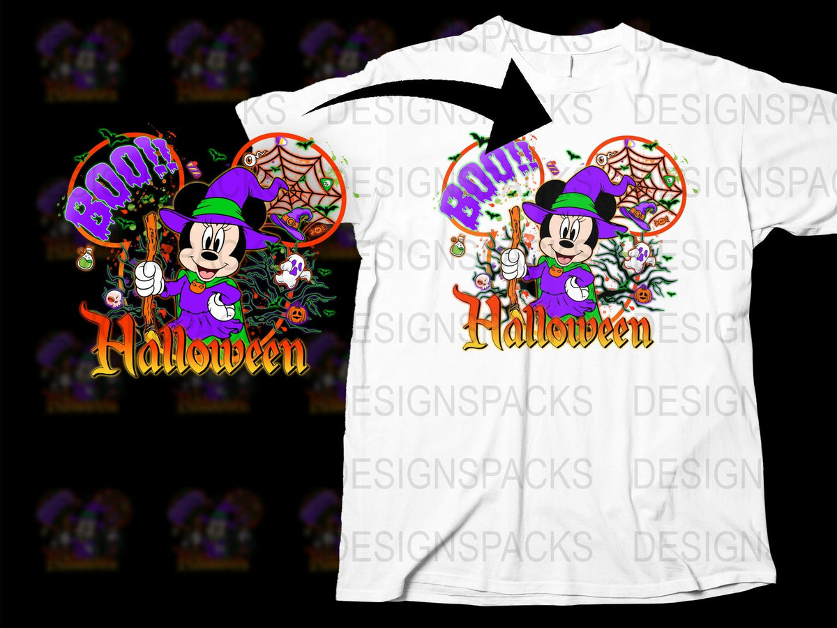 Minnie Mouse Halloween T-Shirt, Spooky Cute Cartoon Tee, Kids and Adults Holiday Apparel, Festive Fall Clothing