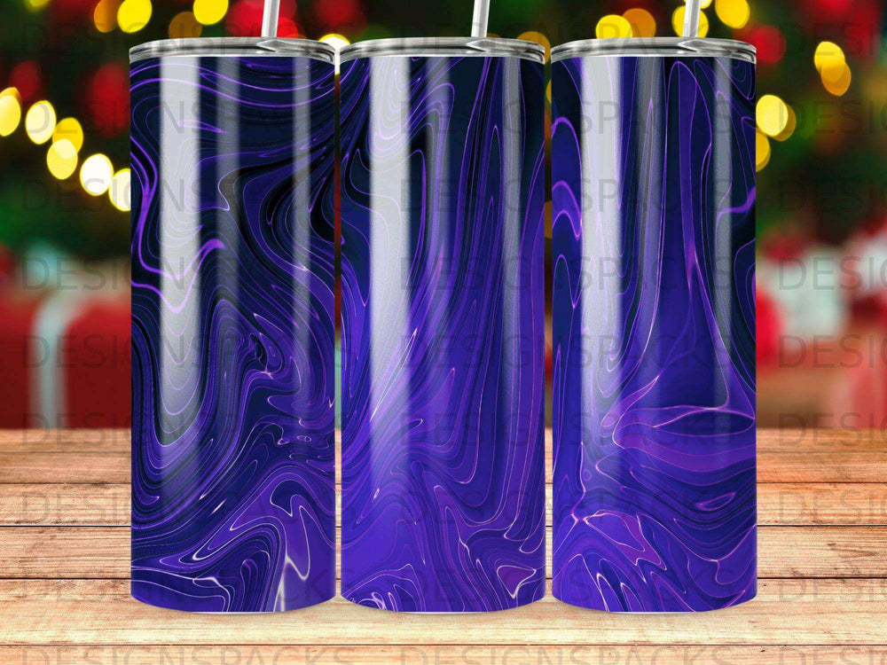 Three tumblers with a purple and black marbled design.