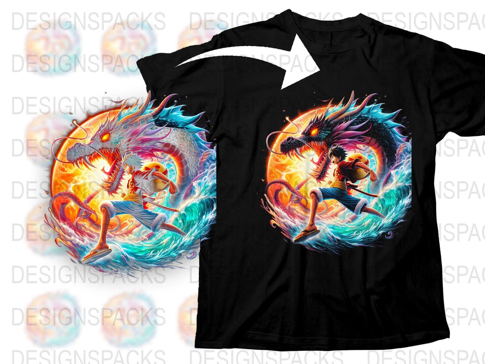 Colorful Dragon Graphic T-Shirt, Vibrant Fire and Ice Design, Unisex Fantasy Tee for All Ages