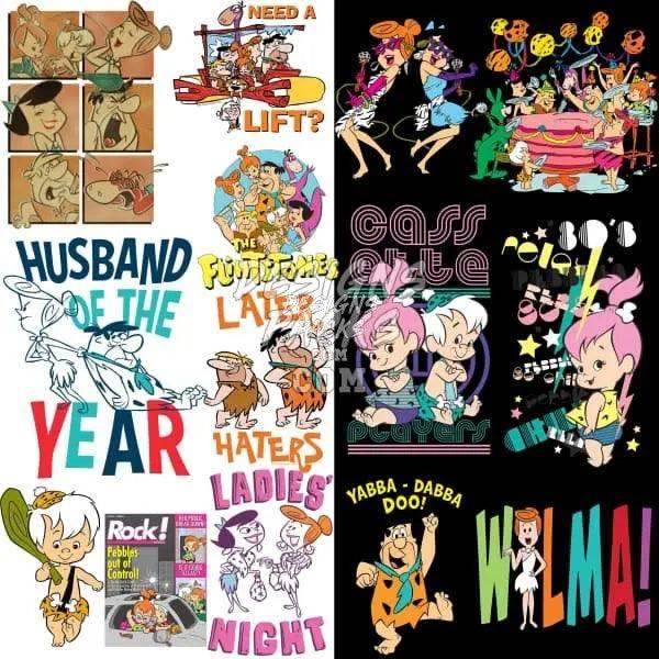 Flintstones cartoon designs for DTF, DTG, embroidery & tumbler wraps – print-ready PNG, SVG, PES