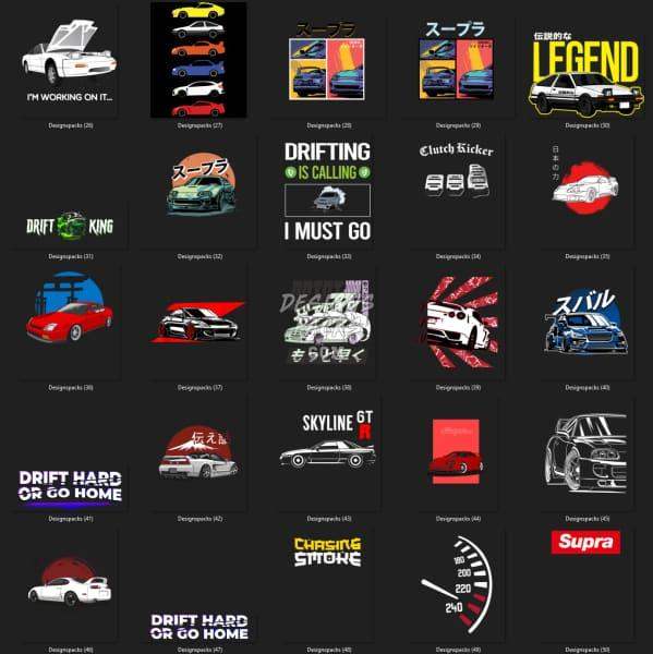 42 JDM Cars Designs Bundle PNG pack 5 DESIGNSPACKS