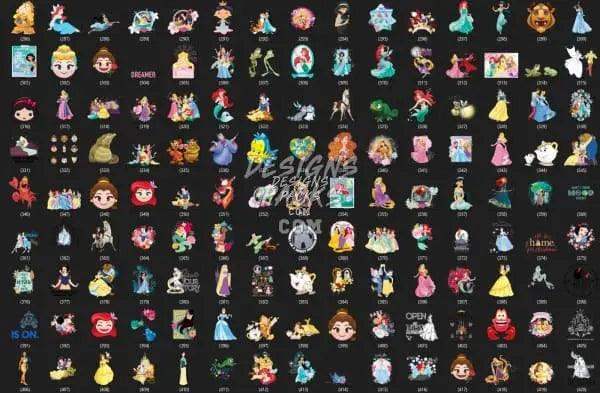 Print-ready Disney princess designs for DTF, DTG, embroidery & tumbler wraps — PNG, SVG, PES files