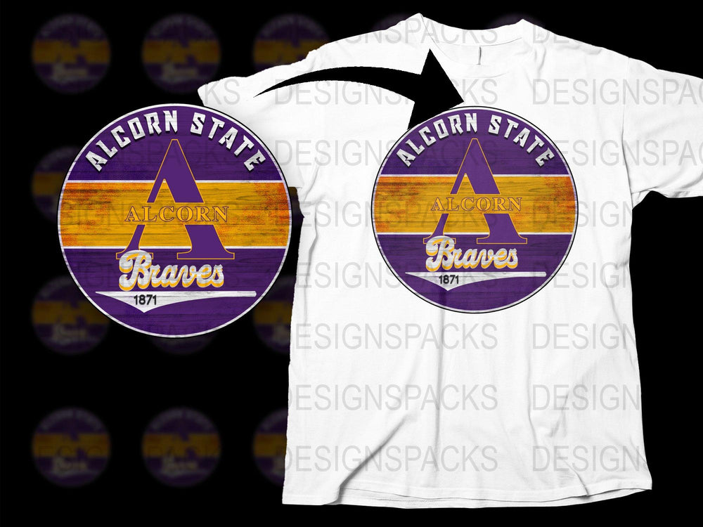 Alcorn State Braves T-Shirt, Vintage College Logo, Purple and Gold, Retro Style, Casual Wear, Graphic Tee, Unisex Design, 1871 Year