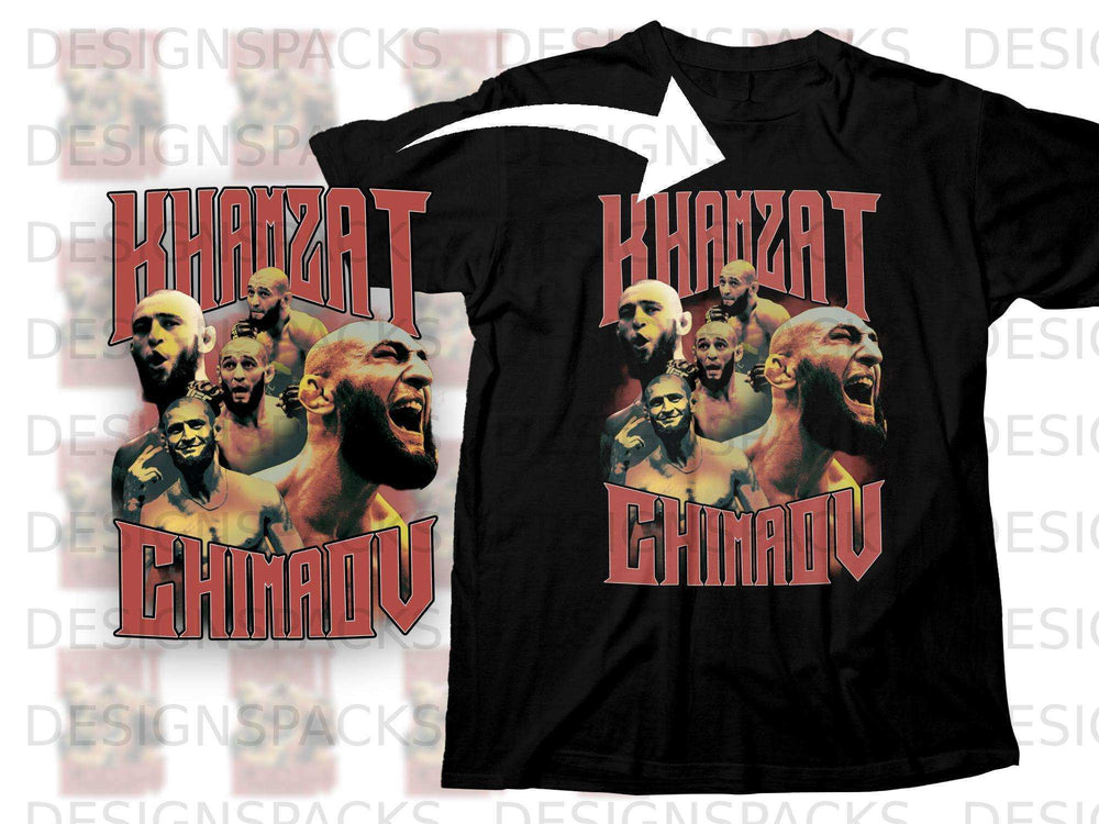 Khamzat Chimaev graphic on black t-shirt.