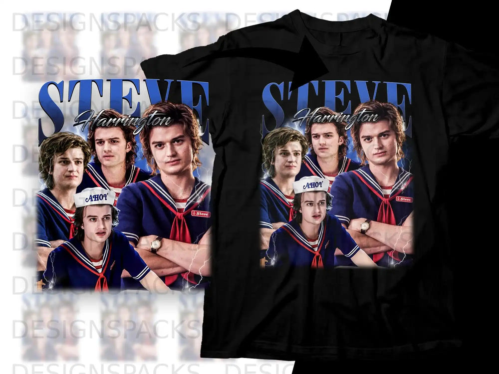 Steve Harrington from Stranger Things in sailor uniform, "Ahoy" text.