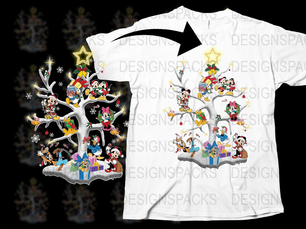 Disney Christmas Tree T-Shirt, Mickey and Friends Holiday Apparel, Family Festive Tee, Unique Cartoon Character Design