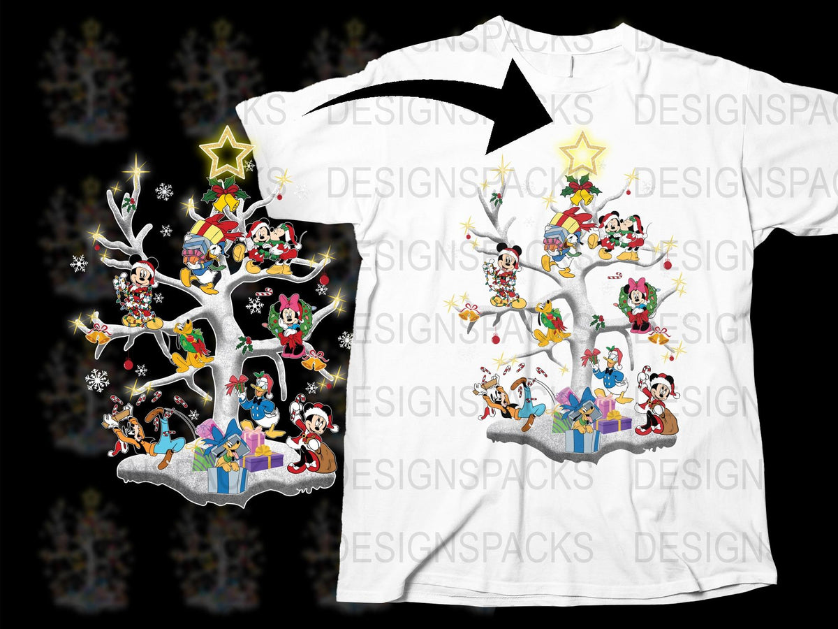 Disney Christmas Tree T-Shirt, Mickey and Friends Holiday Apparel, Family Festive Tee, Unique Cartoon Character Design