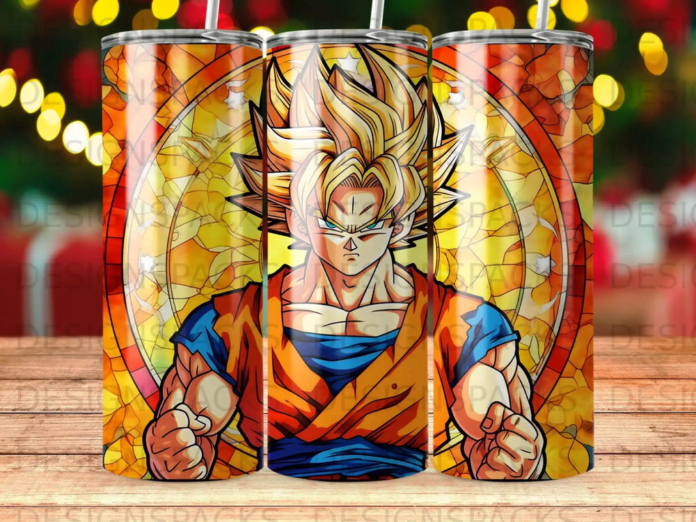 Goku from Dragon Ball Z in a stained-glass window design.