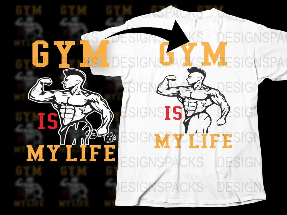 Gym Is My Life Men's Graphic T-Shirt, Bodybuilding Motivational Tee, Fitness Apparel, Workout Shirt, Muscle Man Design, Athletic Wear