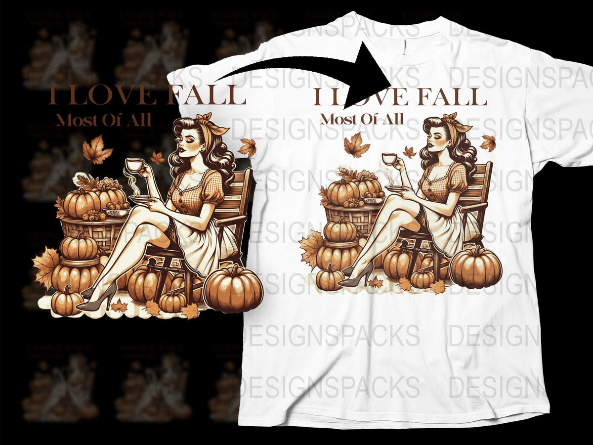 Autumn Goddess T-Shirt, Fall Season Graphic Tee, Pumpkin and Leaves Design, Women's Fashion Top
