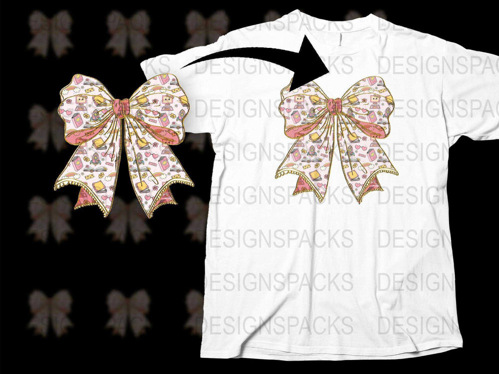 Cute Bow Pattern T-Shirt, Women's Fashion Tee, Casual Floral Print Top, Stylish Summer Outfit