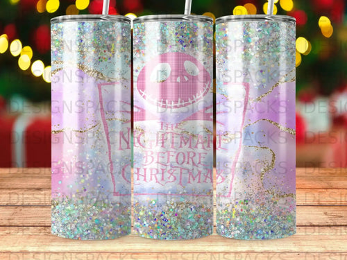 Tumbler with Nightmare Before Christmas glitter design.