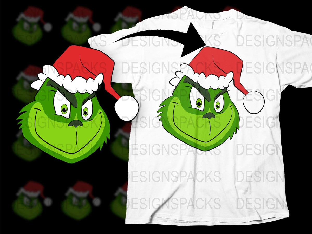 Grinch Christmas T-Shirt, Funny Holiday Shirt, Santa Hat Graphic Tee, Festive Winter Apparel for Adults and Kids