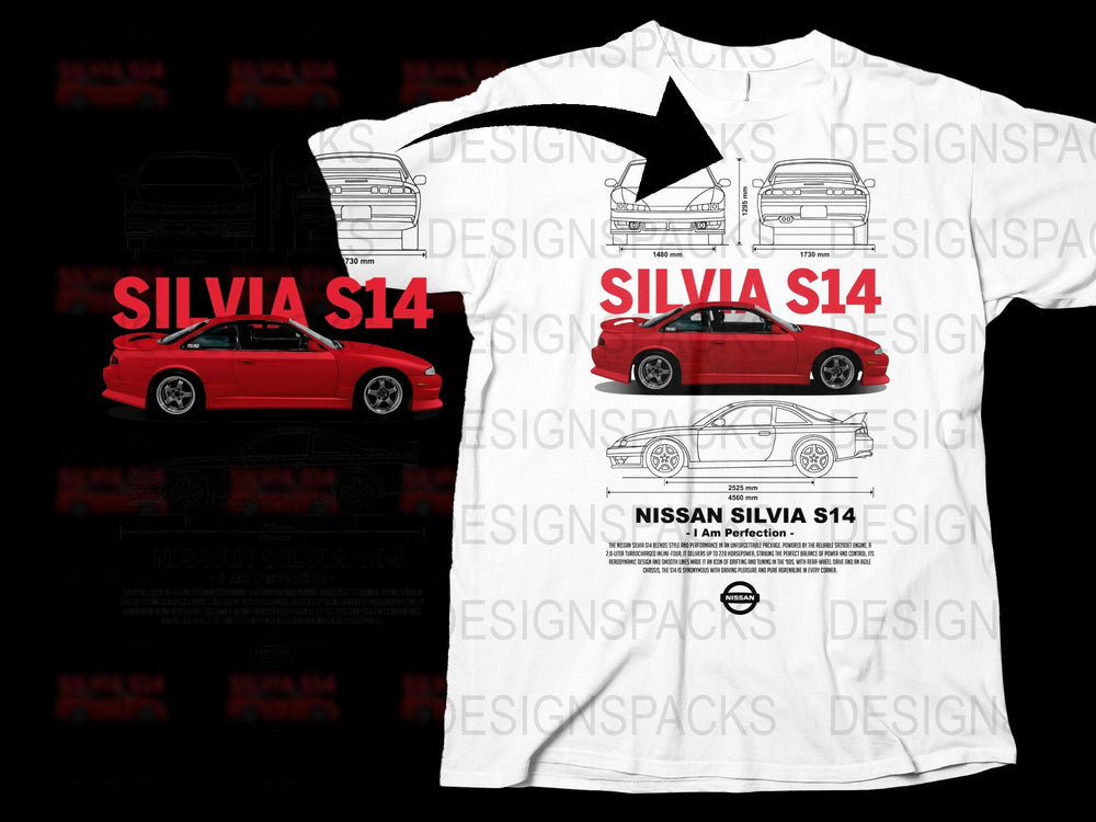 Nissan Silvia S14 T-Shirt, JDM Car Enthusiast Tee, Red and White, Automotive Apparel, Unisex Adult Clothing, Unique Gift for Car Lovers