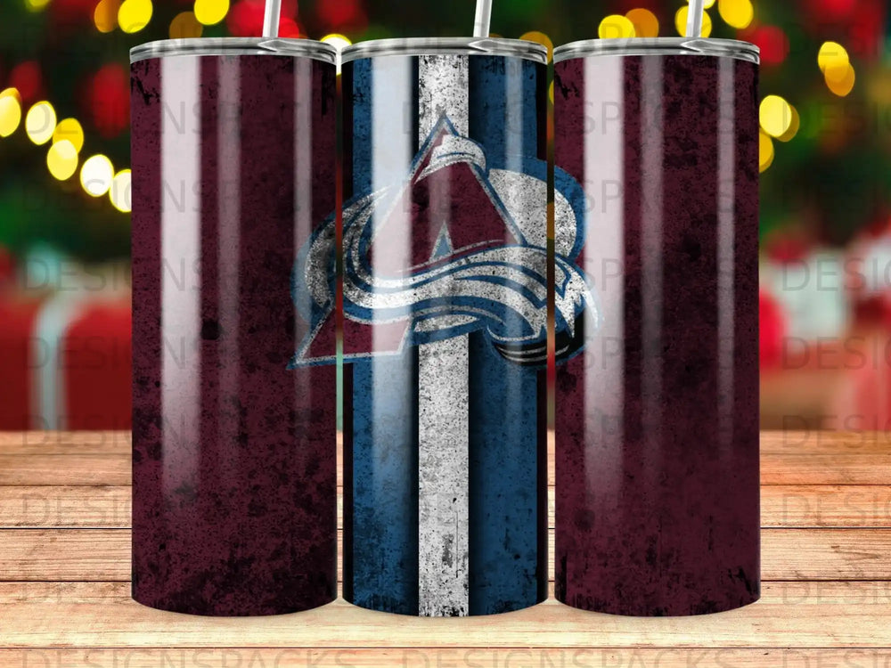 Colorado Avalanche logo on a dark, distressed tumbler.