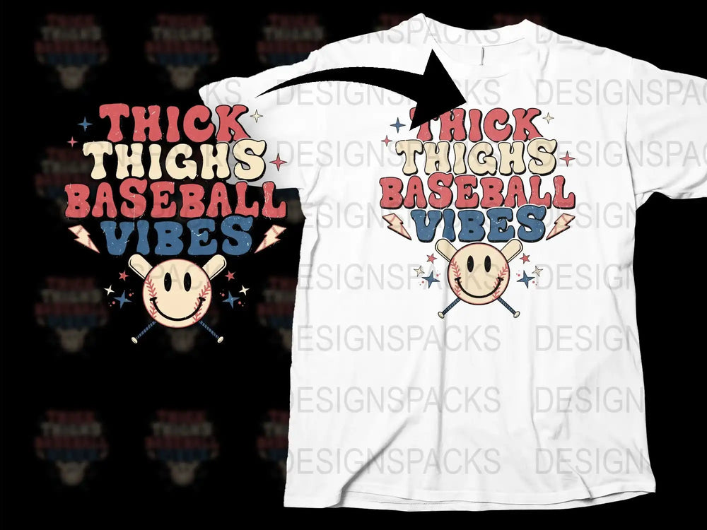 Thick Thighs Baseball Vibes T-Shirt, Fun Sports Graphic Tee, Casual Summer Fashion, Unisex Shirt Design