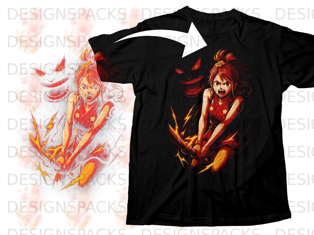 Black t-shirt with an anime character design featuring a girl and a shadowy monster.