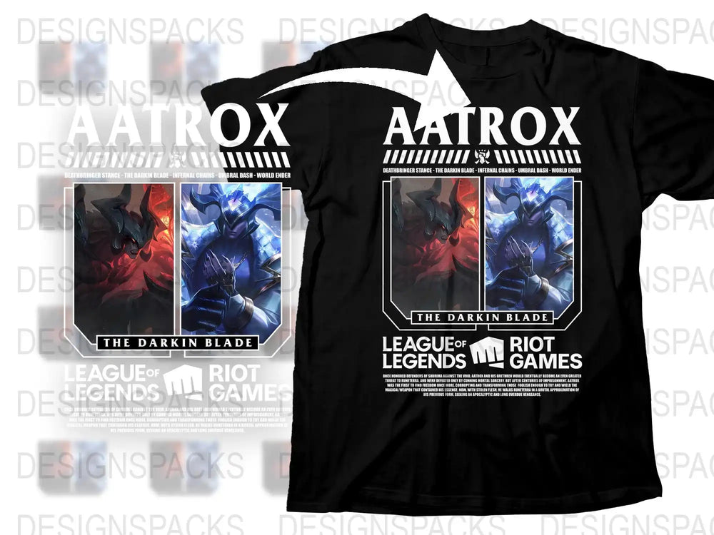 Aatrox T-Shirt League of Legends Riot Games The Darkin Blade Graphic Tee Black Cotton