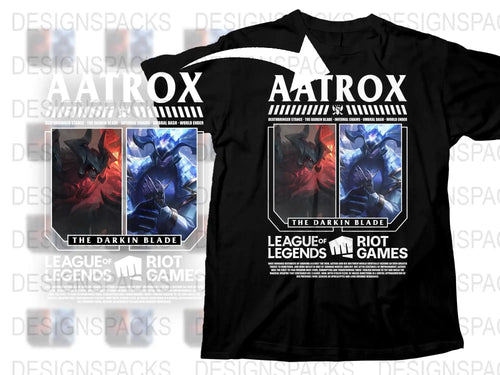 Aatrox T-Shirt League of Legends Riot Games The Darkin Blade Graphic Tee Black Cotton