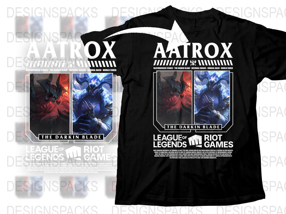 Aatrox T-Shirt League of Legends Riot Games The Darkin Blade Graphic Tee Black Cotton