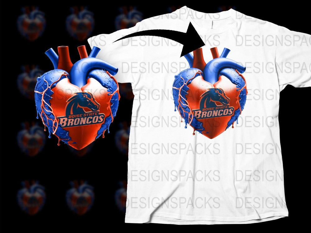 Boise State Broncos Heart Design T-Shirt, College Football Fan Apparel, Graphic Tee for Sports Enthusiasts