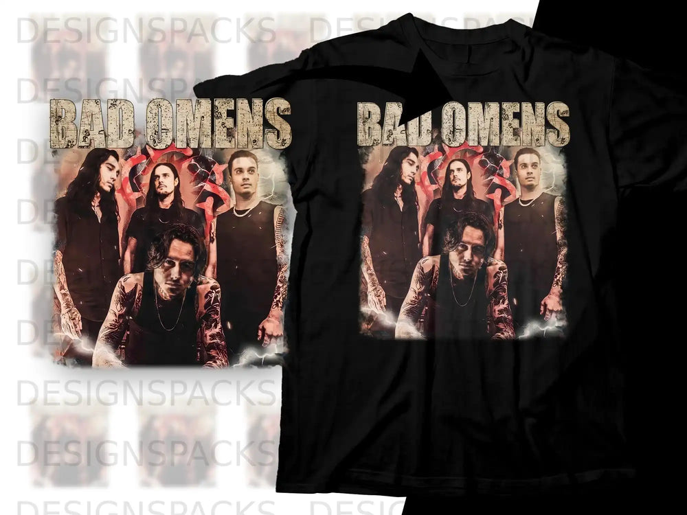 Bad Omens band members posing for a t-shirt design.
