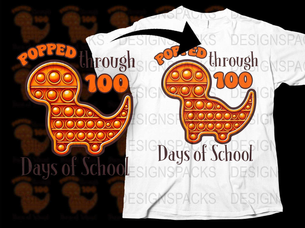 Colorful 100 Days of School T-Shirt, Kids Pop It Dinosaur Tee, Celebratory School Milestone Shirt, Fun Student Apparel