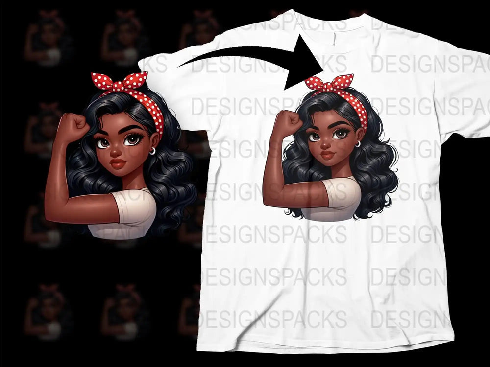 Women's Graphic Tee, Curly Hair Girl with Red Bow, Casual White T-Shirt, Trendy Character Design, Fashionable Top for Teens and Adults